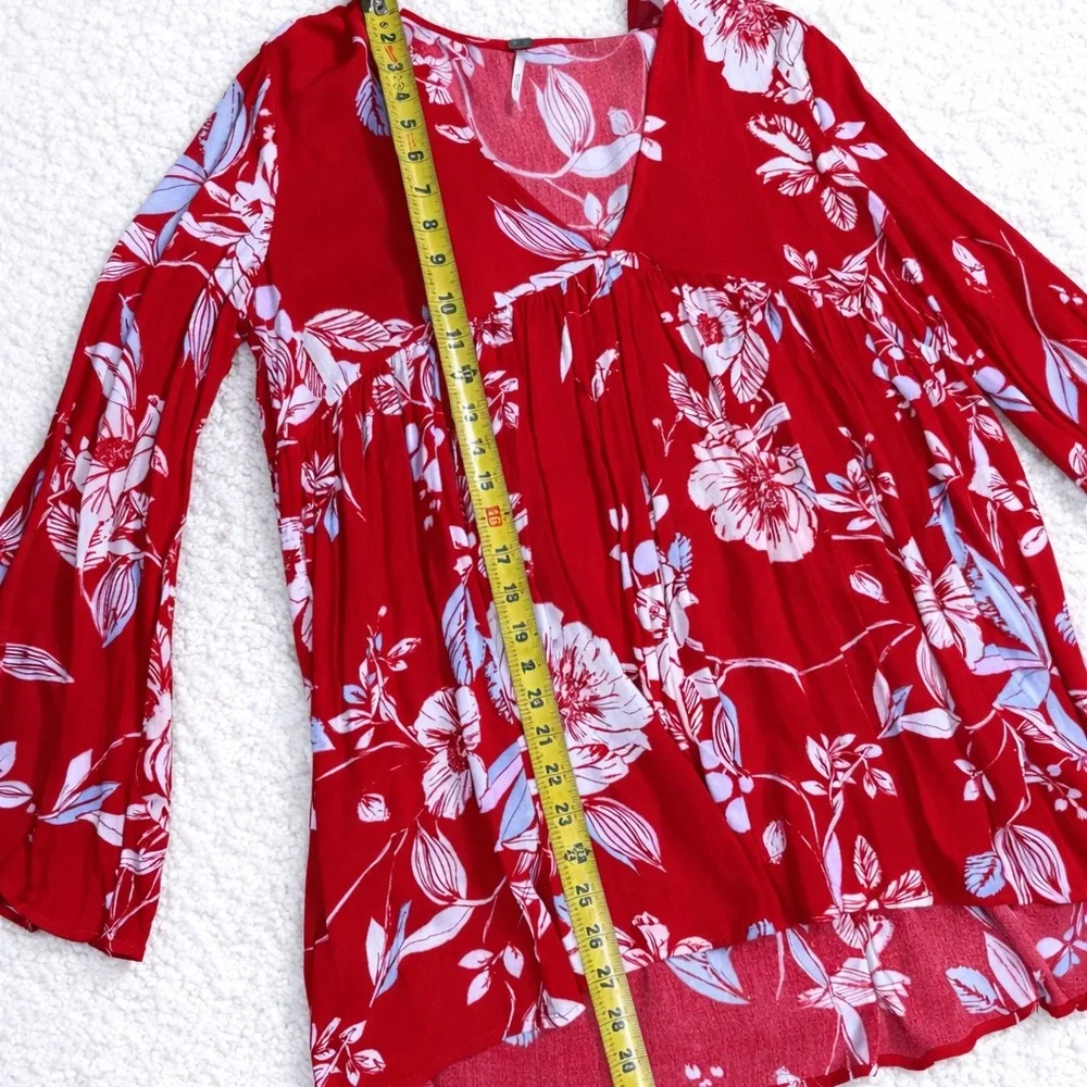 Free People‎ Bella Floral Print Tunic in red size small